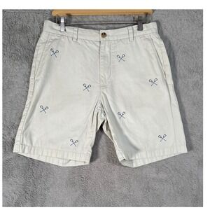 Vineyard Vines Breaker Shorts Lacrosse‎ Sticks Embroidered Size 32 Khaki